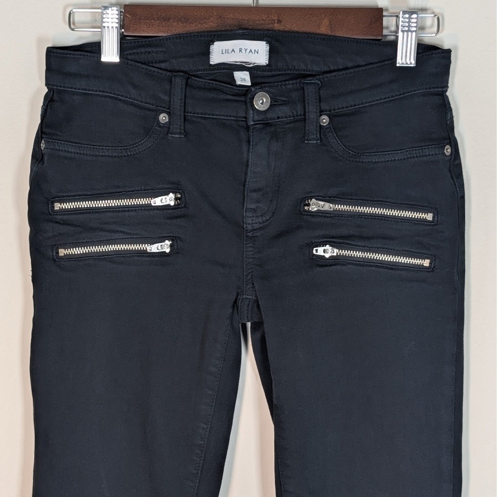 Lila Ryan Womens Black Skinny Moto Zipper Jeans Size 26 Gothcore Industrial